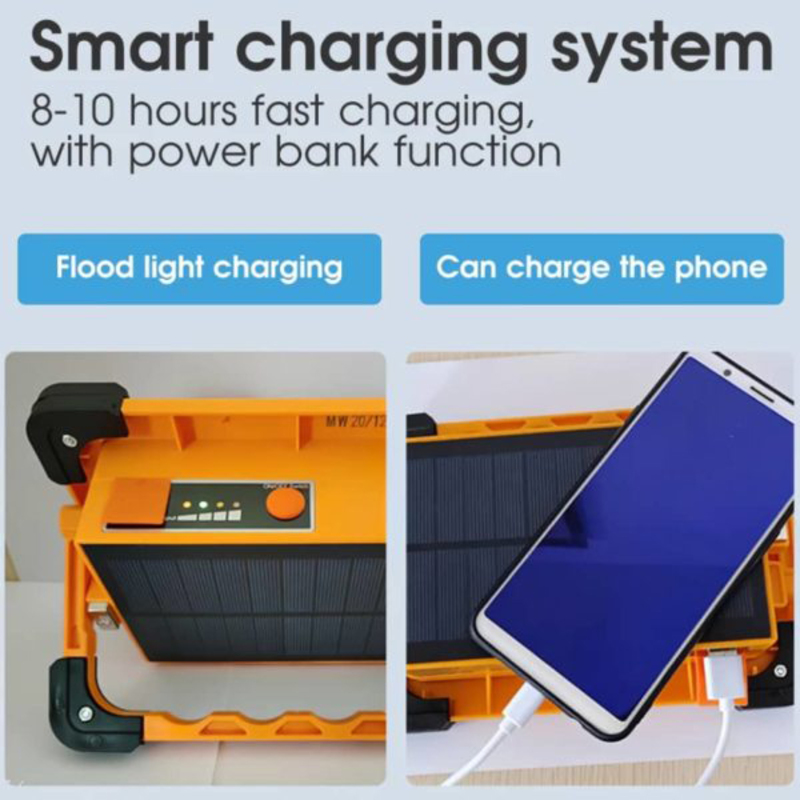 Solar Power Bank and Portable LED Spotlight Flashlight, Orange
