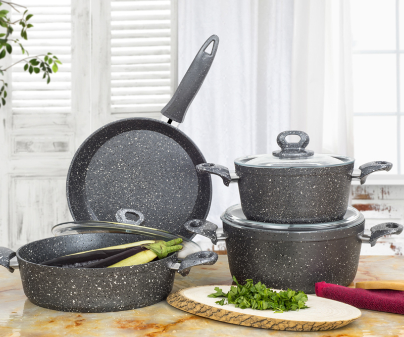 Alkar 9-Piece Smart Non-Stick Forged Cast Granite Cookware Set, Black