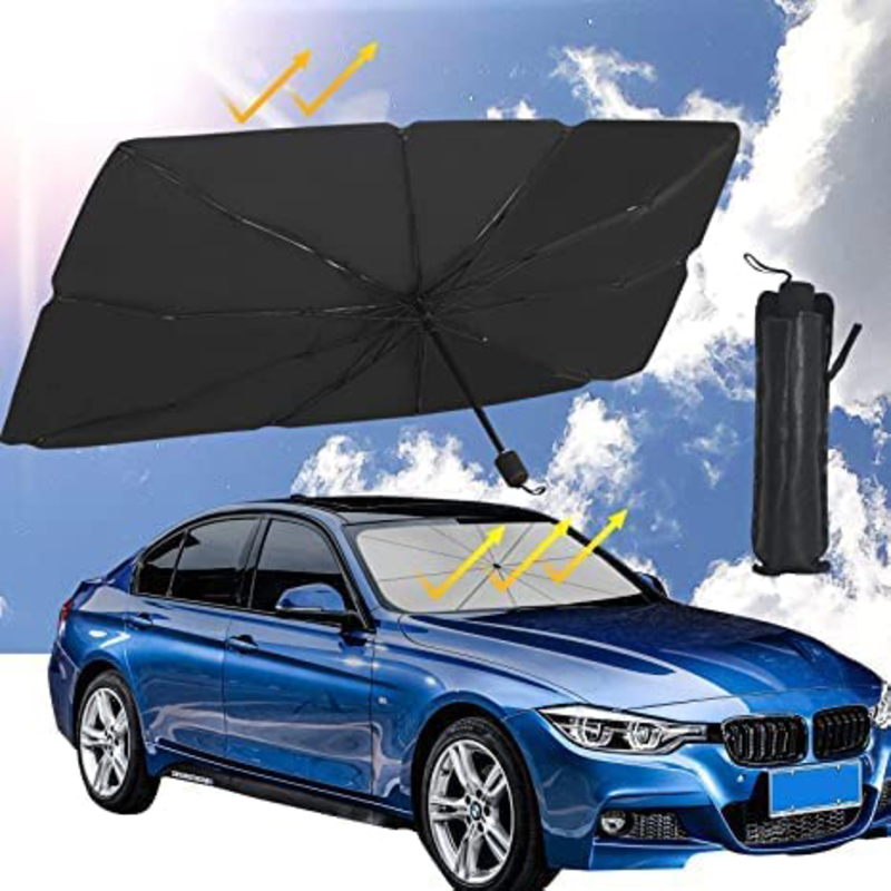 Windshield Sun Shade Umbrella with Car Safety Hammer, Black