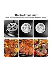 3 in1 Round Separable Smoker BBQ Grill Cooking with Built-in Thermometer and Easy Temp Adjustable Vent, Black