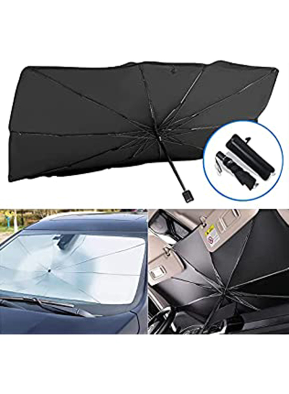 Windshield Sun Shade Umbrella with Car Safety Hammer, Black