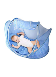 Baby Mosquito Net Tent Portable Folding Crib with Mattress Pillow, Blue