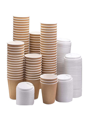 50-Piece Disposable Ripple Insulated Paper Coffee Cup Set with Lids, Brown