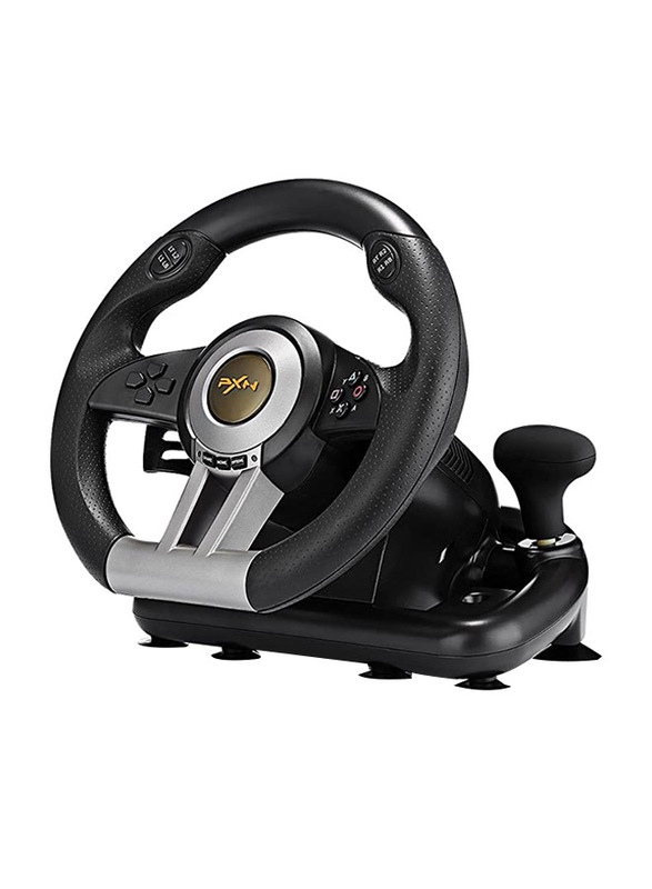 PXN V3 Pro/V3II Racing Game Steering Wheel with Brake Pedal, Black