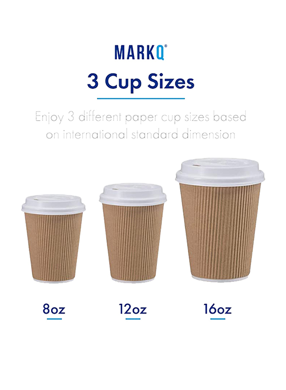 50-Piece Disposable Ripple Insulated Paper Coffee Cup Set with Lids, Brown