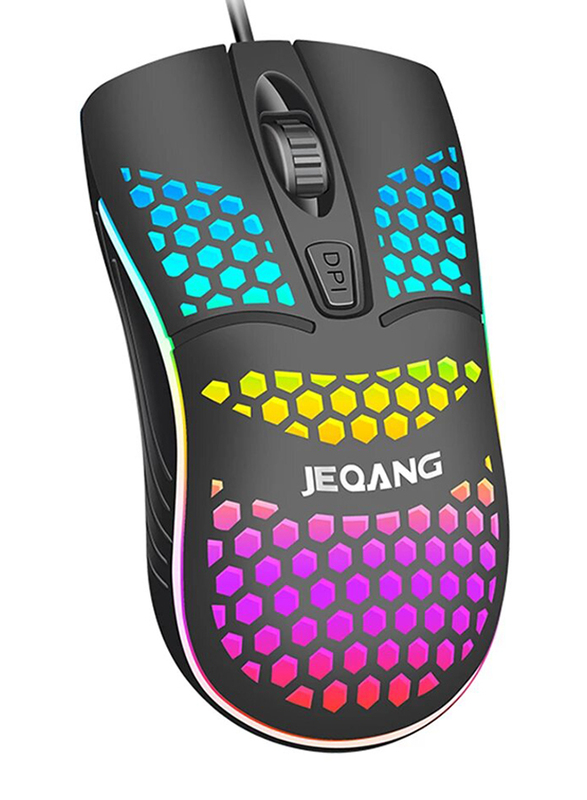JEQANG JM-G102 Honeycomb Hollow Wired Optical Gaming Mouse, Black