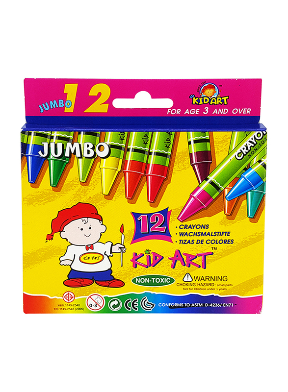 Kid Art Jumbo Crayons, 12 Colours, J012-DI, Multicolour