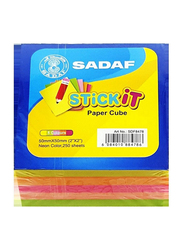 Sadaf PD-85 Paper Cube Sticky Notes, 50 x 50mm, 5 Neon Colour x 50 Sheet, 250 Sheet, Multicolour