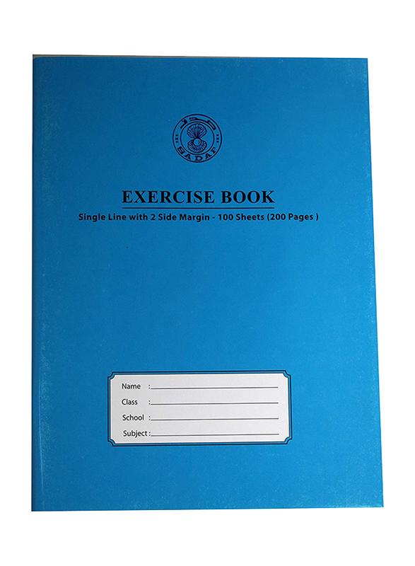 Sadaf Single Line with Two Side Margin Exercise Book, 100 Sheets, 200 Pages, A5 Size, Blue