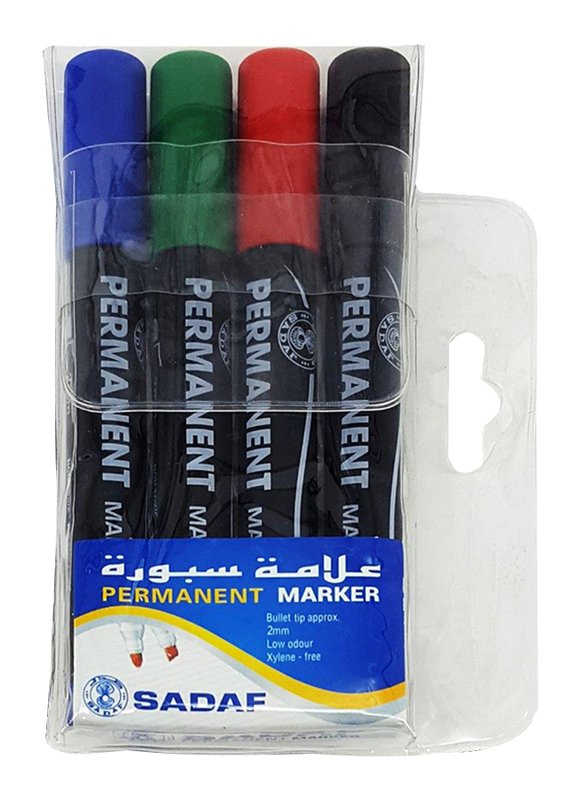 Sadaf Chisel Tip Permanent Marker, 5mm, 4 Pieces, Multicolour