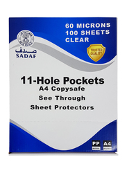 Sadaf Punched Pocket, A4 Size, White Strip, 60 Microns, 100 Sheets, Clear