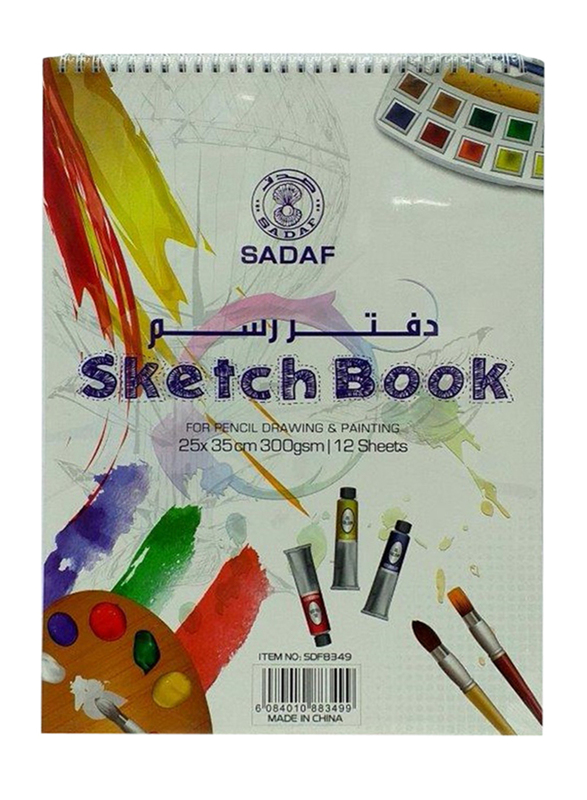 Sadaf PD-106 Sketch Book with Spiral, 300GSM, 12 Sheets, B4 Size, Multicolour