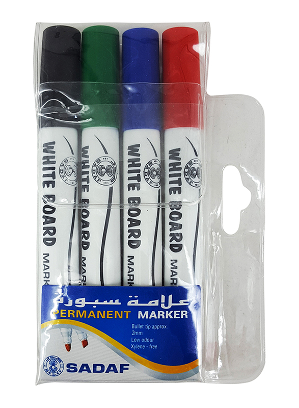 Sadaf Chisel Tip White Board Marker, 5mm, 4 Pieces, Multicolour