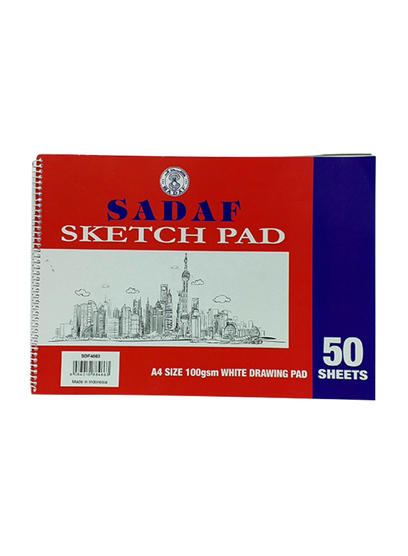 Sadaf Spiral Sketch Pad, 100GSM, 50 Sheets, A4 Size, White
