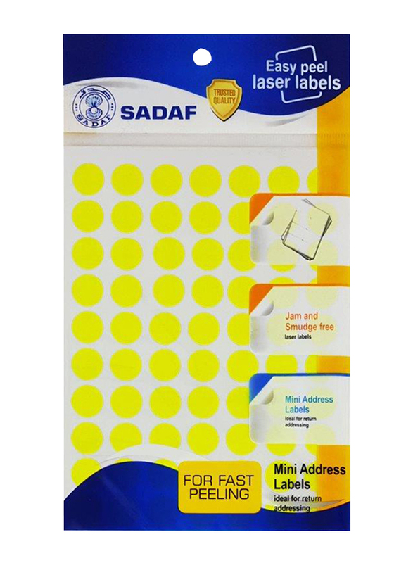 Sadaf Round Label, 14mm, 10 Sheets, Fluorescent Yellow
