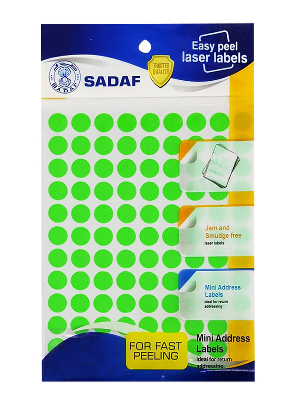 Sadaf Round Label, 18mm, 10 Sheets, Fluorescent Green