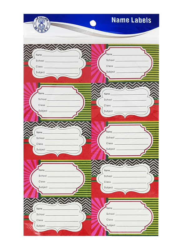 Sadaf English/Arabic Name Label, 8 Sheets, 10-Pieces, PD-103, Multicolour