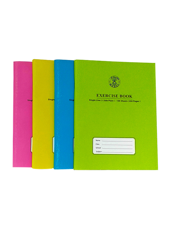 Sadaf Single Line One Side Plain Exercise Book, 100 Sheets, 200 Pages, A5 Size, Assorted Colour