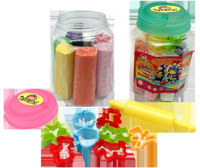 Kid Art Modeling Clay Set, with 7 Colours, Molds and 1 Roller, 600g, Multicolour