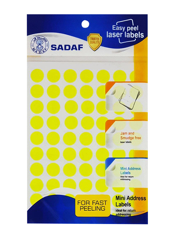 Sadaf Round Label, 18mm, 10 Sheets, Fluorescent Yellow