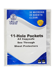 Sadaf Punched Pocket, A4 Size, White Strip, 30 Microns, 20 Sheets, Clear