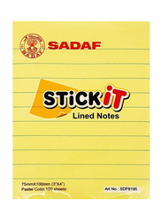 Sadaf PD-85 Lined Sticky Notes, 75 x 100mm, 100 Sheet, Yellow
