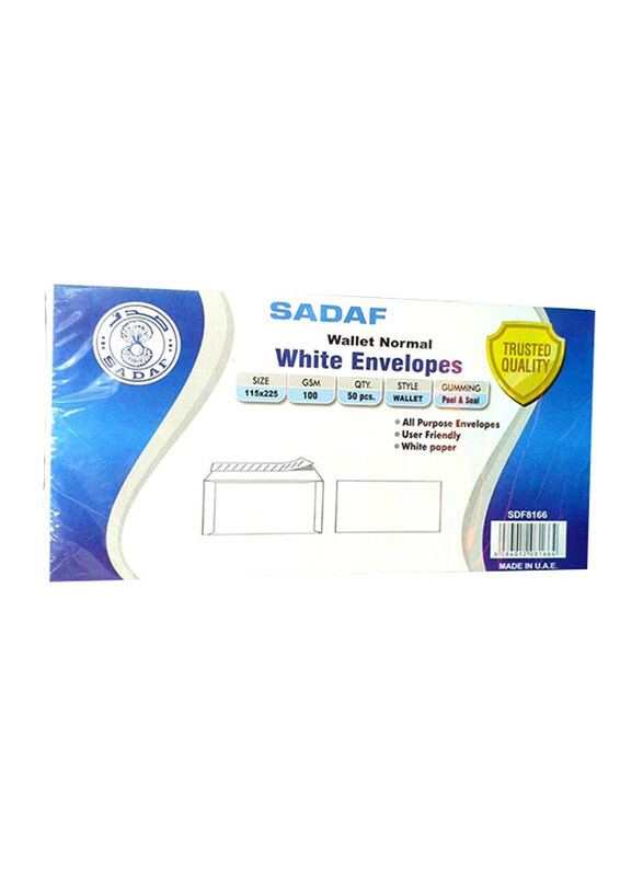 

Sadaf Normal Wallet Envelopes, 8.9 x 4.5cm, 50-Pieces, 100GSM, White