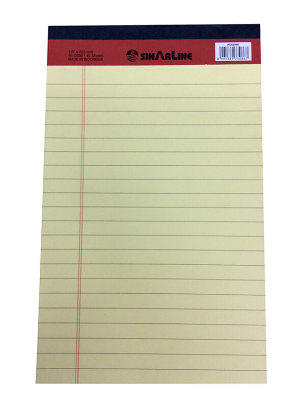 

Sinarline Legal Ruled Notepad, 40 Sheets, 56 GSM, 12.7 x 20.3cm, Yellow