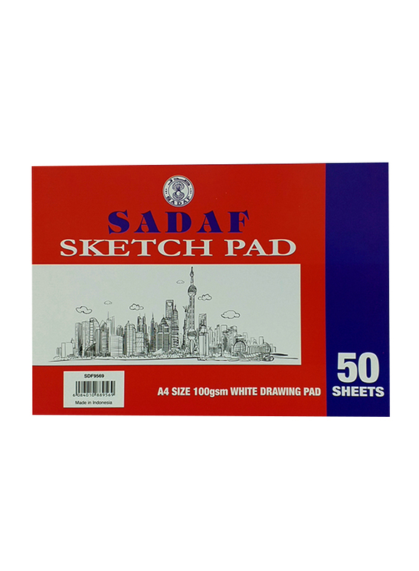 Sadaf Sketch Pad without Spiral, 100GSM, 50 Sheets, A4 Size, White