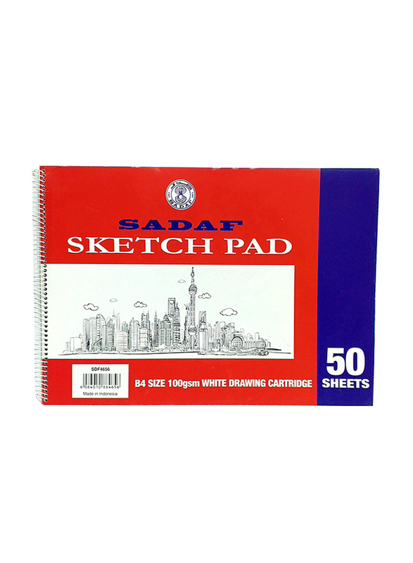 Sadaf Spiral Sketch Pad, 100GSM, 50 Sheets, B4 Size, White