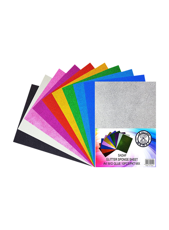 Sadaf Glitter Sponge Sheet without Glue, A4 Size, 10 Pieces, Multicolour