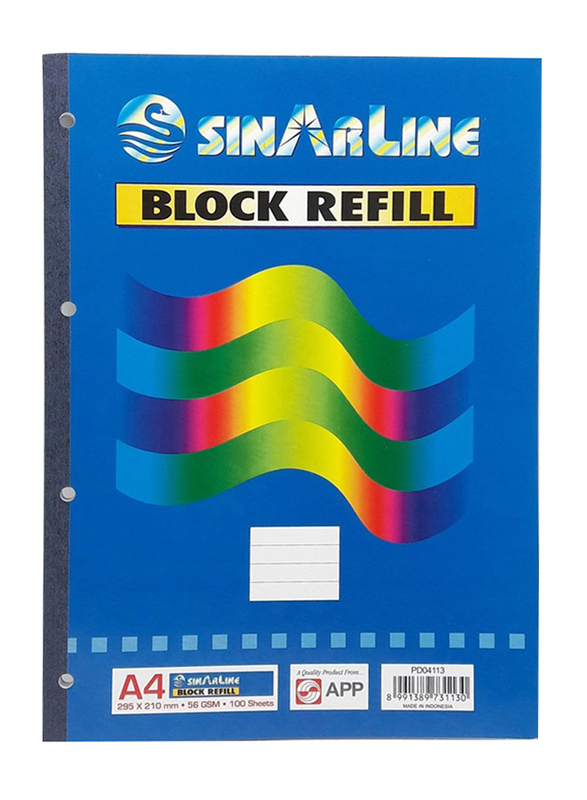 Sinarline Block Refill Notepad with 4 Holes, 100 Sheets, A4 Size, White