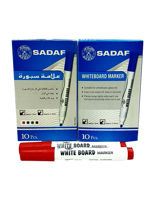 Sadaf Bullet Tip White Board Marker, 2mm, Red