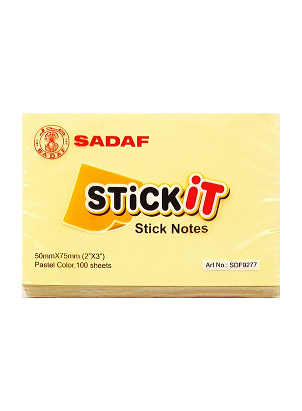 Sadaf PD-105 StickIt Sticky Notes, 75 x 50mm, 100 Sheet, Pastel Yellow