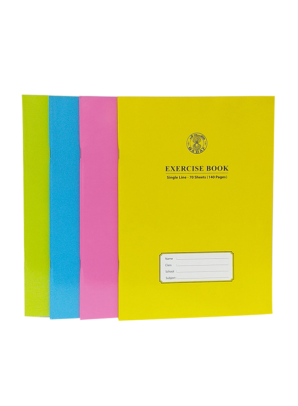 Sadaf Single Line Exercise Book, 70 Sheets, 140 Pages, A4 Size, Assorted Colour