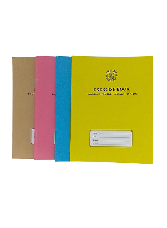 Sadaf Single Line One Side Plain Exercise Book, 60 Sheets, 120 Pages, A5 Size, Assorted Colour