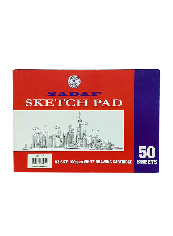 Sadaf Sketch Pad without Spiral, 100GSM, 50 Sheets, A3 Size, White
