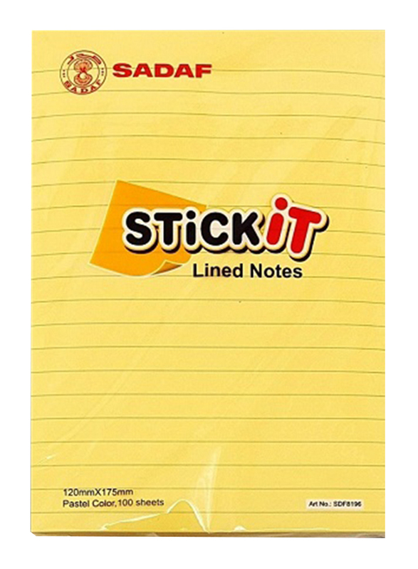 Sadaf PD-85 Lined Sticky Notes, 120 x 175mm, 100 Sheet, Yellow