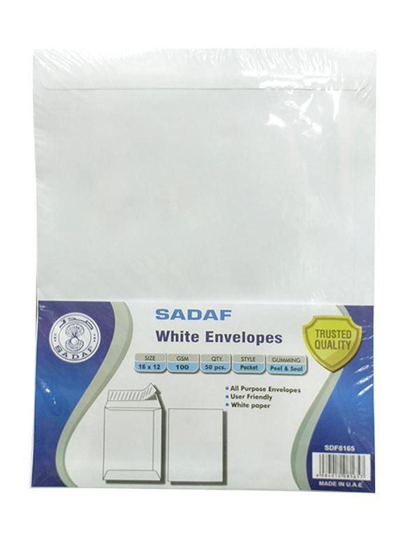 Sadaf Envelopes, 16 x 12cm, 50-Pieces, 100GSM, A3 Size, White