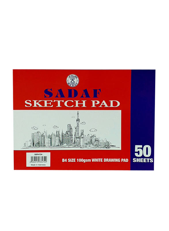 Sadaf Sketch Pad without Spiral, 100GSM, 50 Sheets, B4 Size, White
