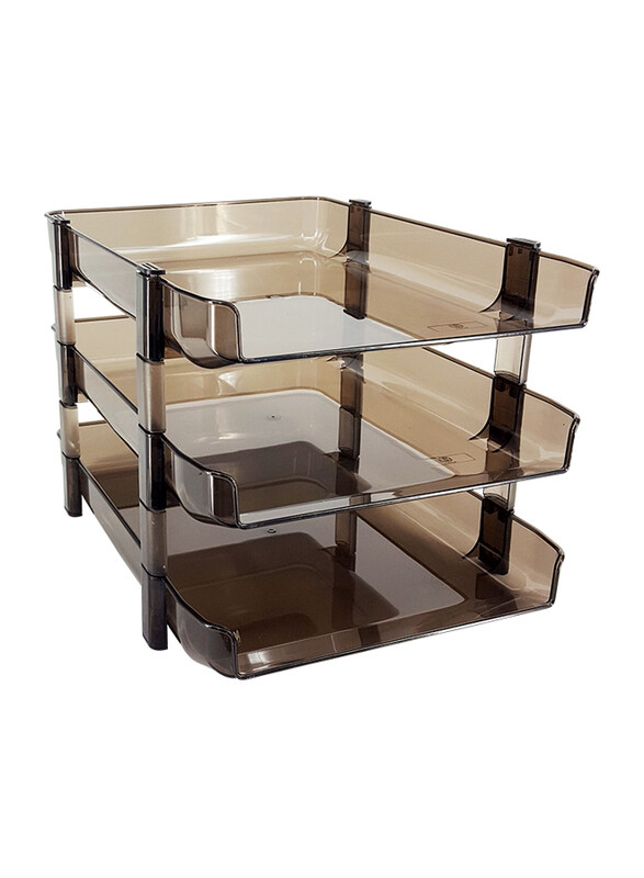 

Sadaf 3-Layer Plastic Desk Tray, Clear/Smoke