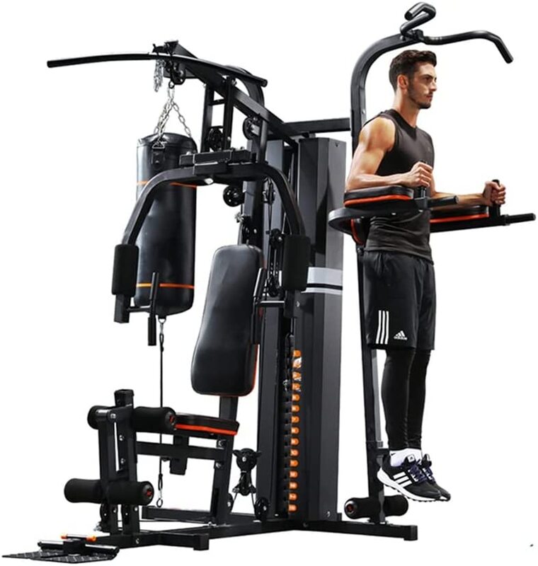 Marshal Fitness 3 Station Multi Station Home Gym With Boxing Bag and Pull Up station/Bench, 72Kg, MF-0701, Black