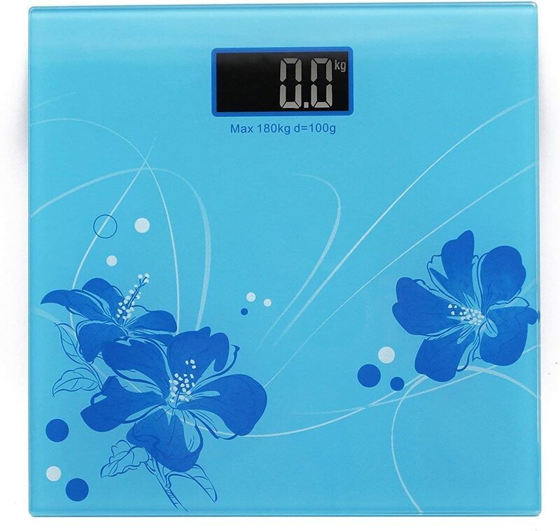 Marshal Fitness Thick Tempered Glass LCD Display Weight Scale, MF-0303, Blue
