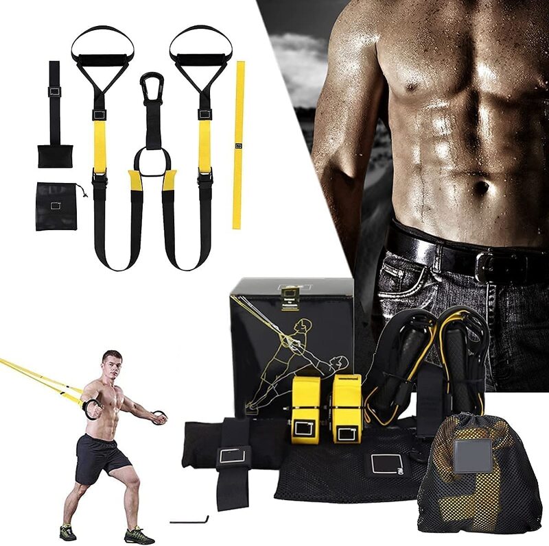 Marshal Fitness Body Weight Suspension Trainer Pull Rope Straps Kit, Mf-0018, Yellow