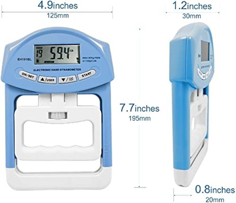 Marshal Fitness Digital Hand Dynamometer Grip Strength Measurement Meter, Mf-0324, Blue