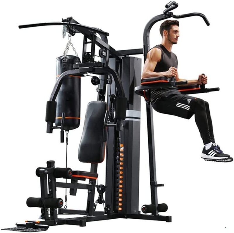 Marshal Fitness 3 Station Multi Station Home Gym With Boxing Bag and Pull Up station/Bench, 72Kg, MF-0701, Black