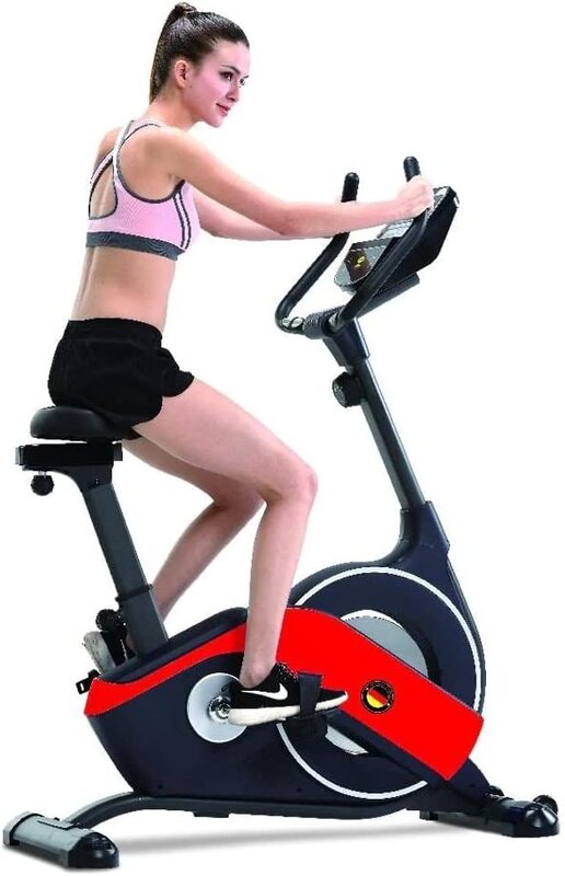 Marshal Fitness Cycling Exercise Stationary Bike with Digital Monitor, MF-1230B, Black/Red