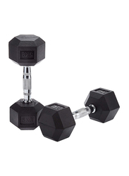 Marshal Fitness Rubber Dumbbells Set, 2 x 5KG, Black/Silver