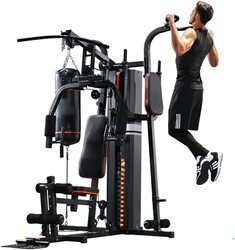 Marshal Fitness 3 Station Multi Station Home Gym With Boxing Bag and Pull Up station/Bench, 72Kg, MF-0701, Black