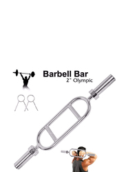 Marshal Fitness Professional Olympic Triceps Weight Lifting Bar with Spring Lock, 34 inch, Silver